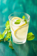fresh lemonade with mint in glasses