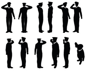 army general silhouette with hand gesture saluting
