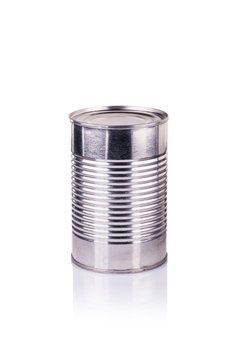 Aluminum can on a white background