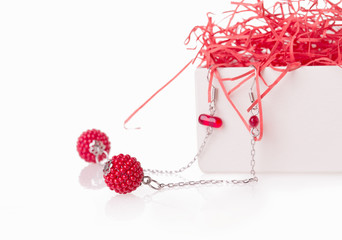 red coral beads earrings