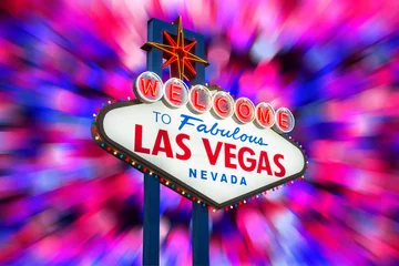 Fotobehang Welcome to fabulous Las Vegas neon sign at night © littlestocker