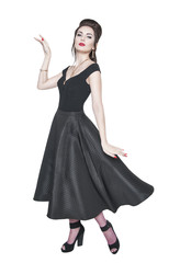 Young beautiful woman in retro pin-up style with fluttering dres