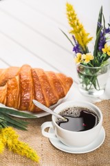 Coffee, Breakfast, Croissant.