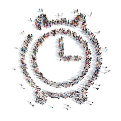 people in the shape of clock.