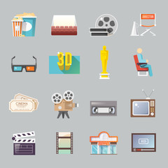 Cinema retro flat icons set