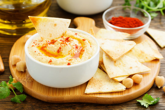 homemade hummus with pita crisps.