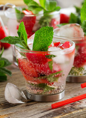 Summer drink (mojito) strawberry and mint ice.