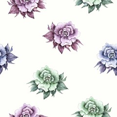 Seamless floral background. Roses pattern. Watercolor flowers.