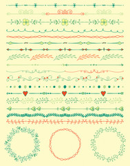 Hand Sketched Colorful Seamless Borders, Frames, Dividers