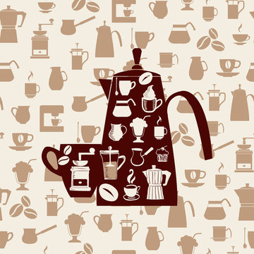 Vector background of Coffee icons Set
