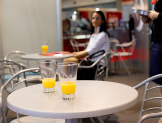 Glasses of juice on the bar table