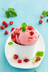 Homemade ice cream with wild strawberry.