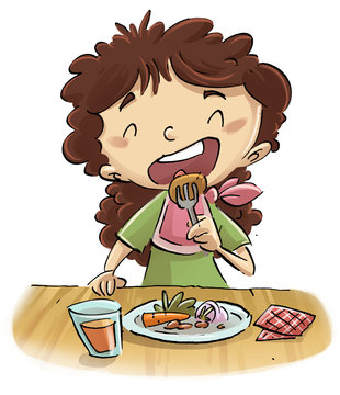 ni&ntilde;a comiendo con tenedor