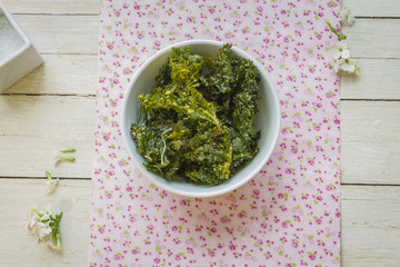 Kale chips white bowl
