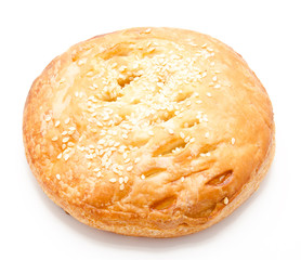 Fresh puff pastry with chicken isolated