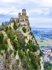 Panoramic view of mountains in Republic of San Marino in early m