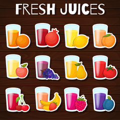 Fruits juices icons set. 