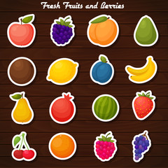 Fruits stickers icon set. 