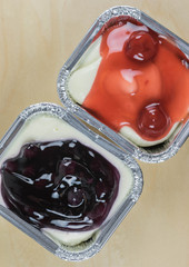 Mini-cherry cheesecake and mini-blueberry  cheesecake