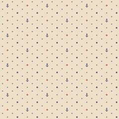 Vector seamless nautical bright pattern with dots and anchors