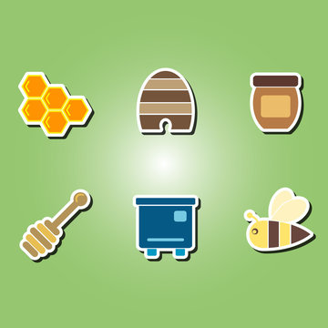 set of color icons with the theme of beekeeping for your design