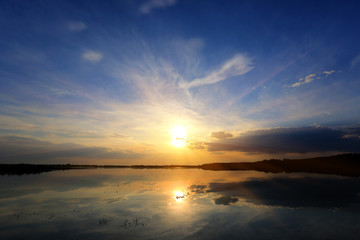 Summer sunset over lake