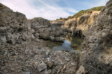 Beautiful view of the Sao Lourenco coastline near Albufeira, Portugal.