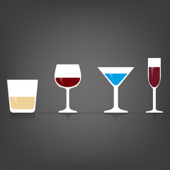 Set alcohol glasses icons flat design vector