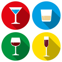Set alcohol glasses icons flat design vector