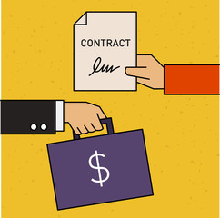 Money and signed contract vector illustration