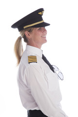 Portrait of an attractive mid age female senior airline pilot