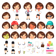 Set of Cartoon Female Manager Character