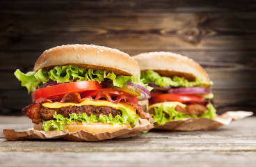 Delicious hamburger and fries