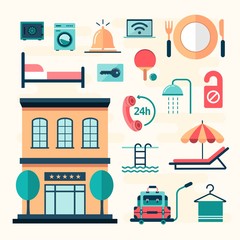 set of flat hotel icons