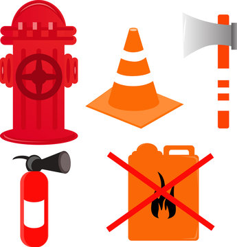 Vector illustrated set of firefighter elements.