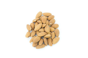 Fototapeta na wymiar Sweet almonds in a pile and isolated on a white background