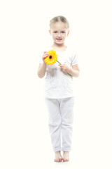 Beautiful girl holding yellow flowers