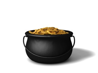 3d caldron fillet by gold coins.