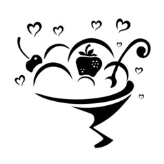 Icon ice cream with strawberries and cherries.