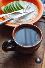 Scrambled eggs with oatmeal, cheese and avocado