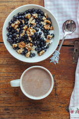 Cottage cheese with blueberries, nuts and honey