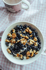 Cottage cheese with blueberries, nuts and honey
