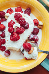Cottage cheese with berry, nuts and maple syrup