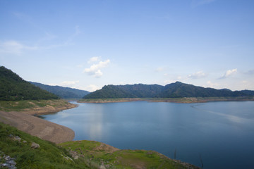 Naklejka na ściany i meble Dam large dam border with water level measurement in Thailand