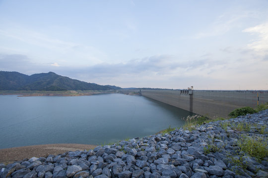 Dam large dam border with water level measurement in Thailand