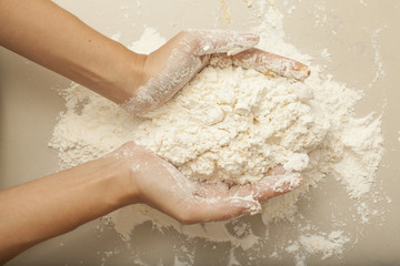 Pasta Homemade a female hand threshing flour making pasta homemade