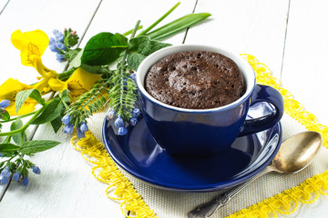 Fresh cupcake with a cup out of the microwave