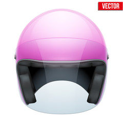 Pink Female Motorcycle Helmet with glass visor. Vector.