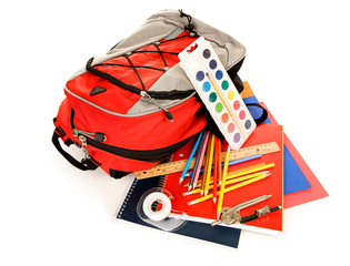 Education: Backpack with Pile of School Supplies