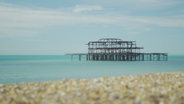 West Pier in the distance at Brighton beach